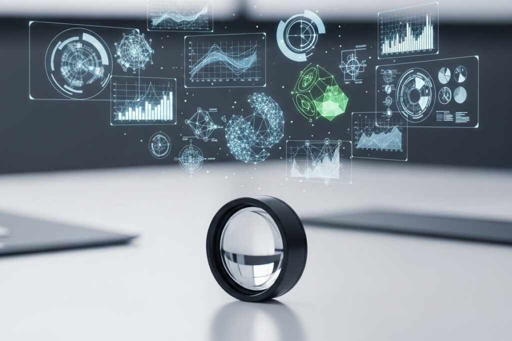 レンズと、光学技術をイメージするCG | 愛知県の光学機器の設計・試作・測定 | 株式会社LABOPT